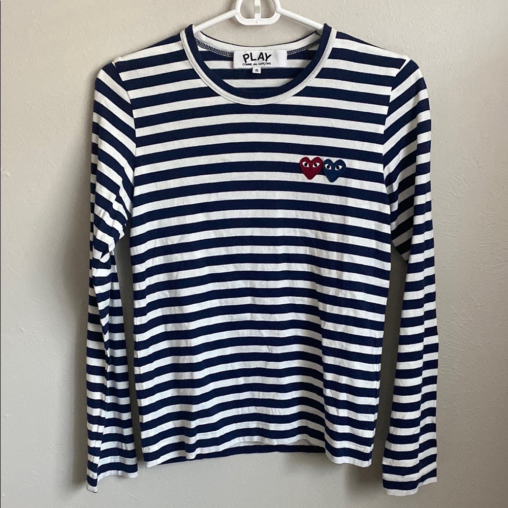 Comme des Garcons Blue and White Long Sleeve Tee